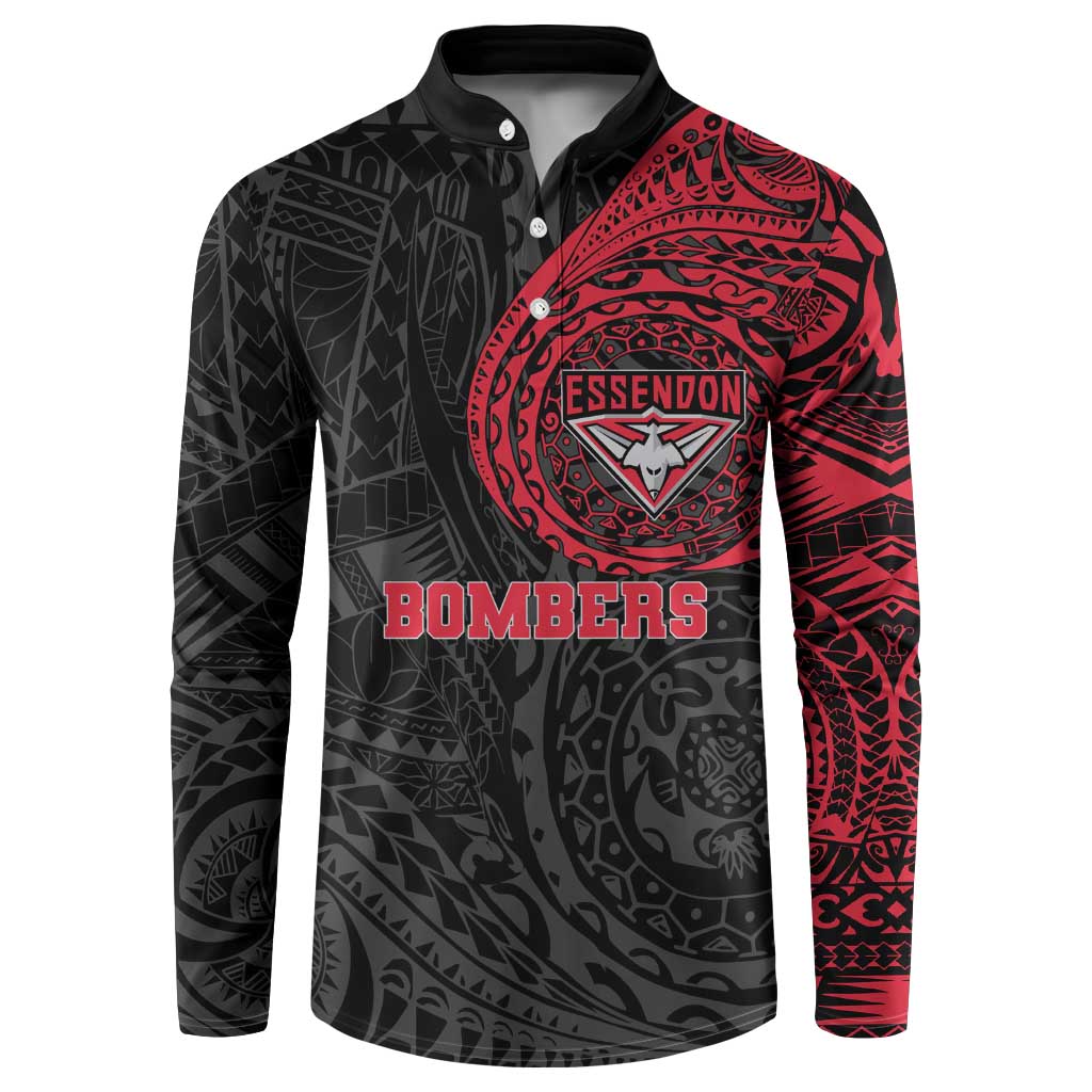 Personalized Essendon Bombers Polynesian Button Sweatshirt Tribal Chest and Sleeve Tattoo Heritage Warrior
