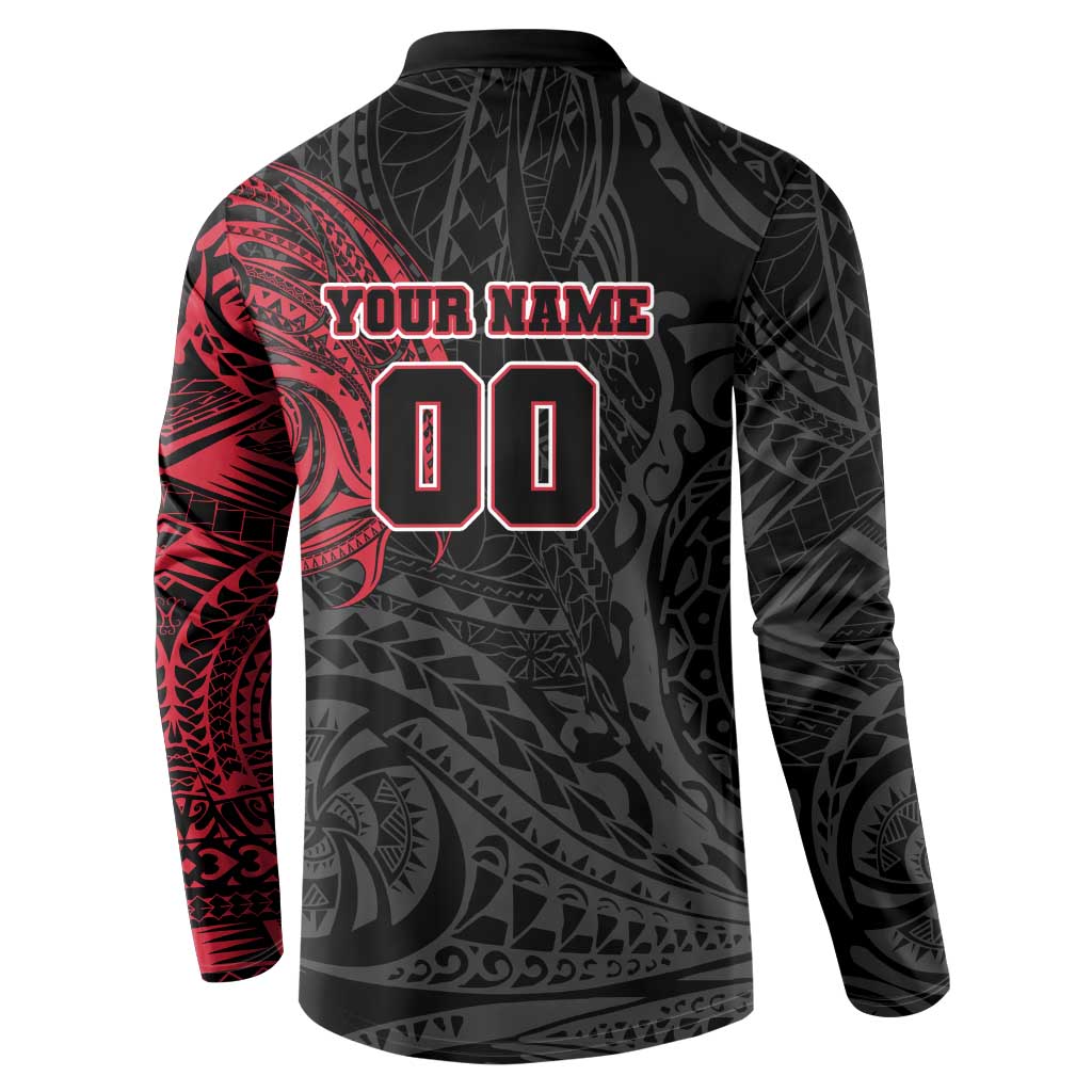 Personalized Essendon Bombers Polynesian Button Sweatshirt Tribal Chest and Sleeve Tattoo Heritage Warrior