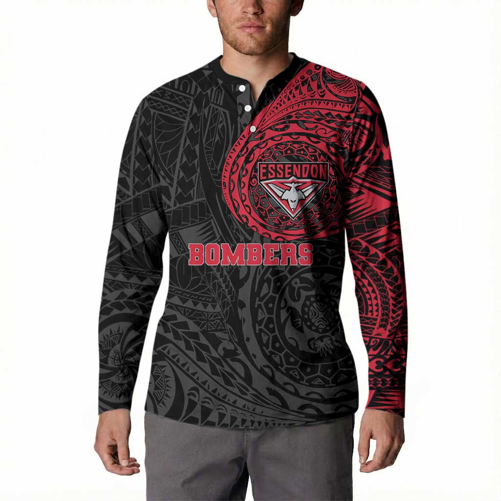 Personalized Essendon Bombers Polynesian Button Sweatshirt Tribal Chest and Sleeve Tattoo Heritage Warrior