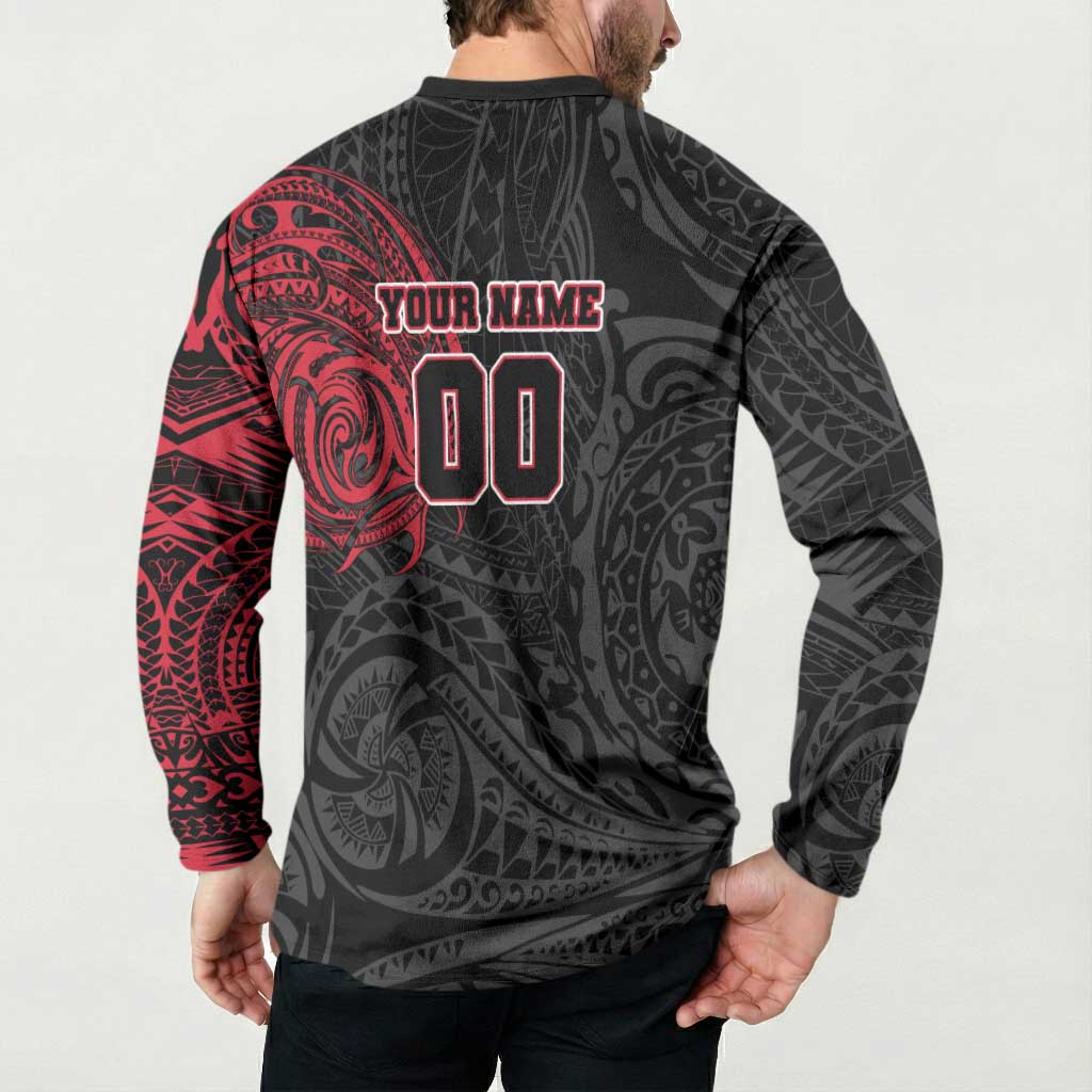 Personalized Essendon Bombers Polynesian Button Sweatshirt Tribal Chest and Sleeve Tattoo Heritage Warrior