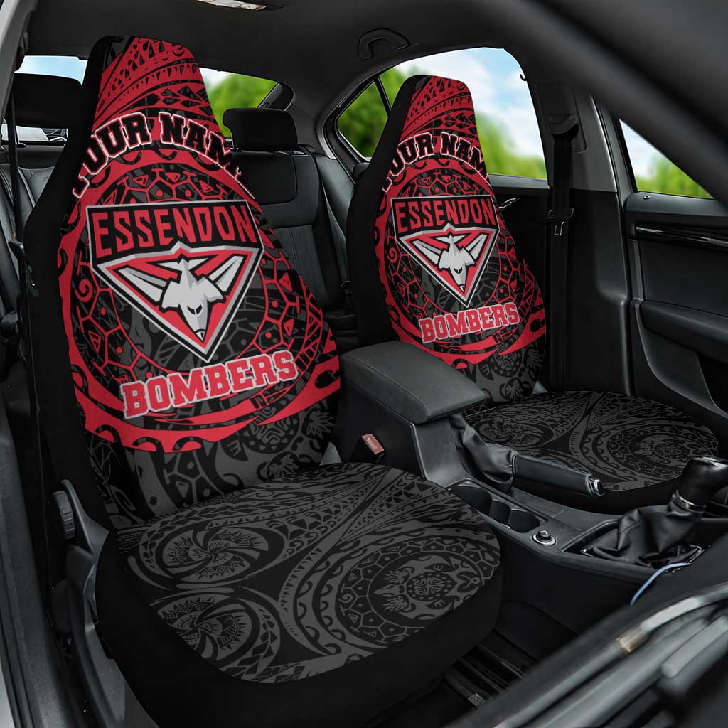 Personalized Essendon Bombers Polynesian Car Seat Cover Tribal Chest and Sleeve Tattoo Heritage Warrior
