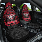 Personalized Essendon Bombers Polynesian Car Seat Cover Tribal Chest and Sleeve Tattoo Heritage Warrior
