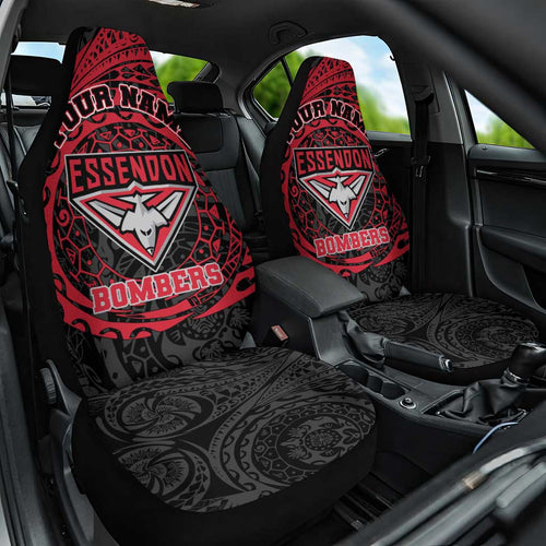 Personalized Essendon Bombers Polynesian Car Seat Cover Tribal Chest and Sleeve Tattoo Heritage Warrior