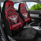 Personalized Essendon Bombers Polynesian Car Seat Cover Tribal Chest and Sleeve Tattoo Heritage Warrior