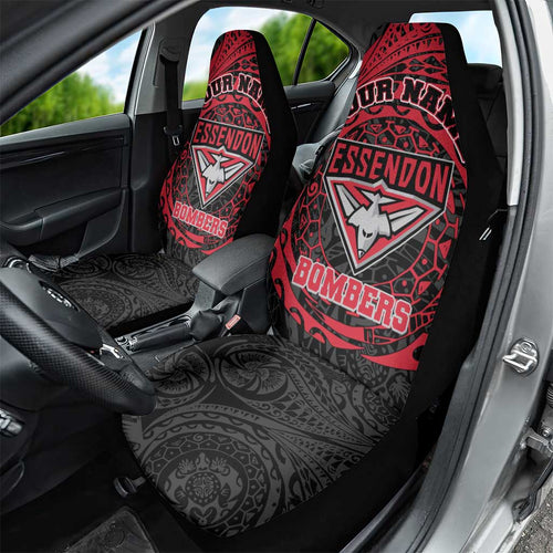 Personalized Essendon Bombers Polynesian Car Seat Cover Tribal Chest and Sleeve Tattoo Heritage Warrior