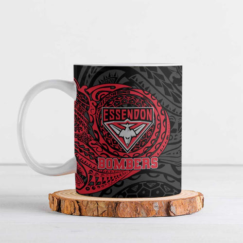 Personalized Essendon Bombers Polynesian Ceramic Mug Tribal Chest and Sleeve Tattoo Heritage Warrior