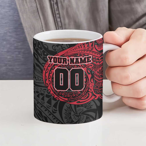 Personalized Essendon Bombers Polynesian Ceramic Mug Tribal Chest and Sleeve Tattoo Heritage Warrior