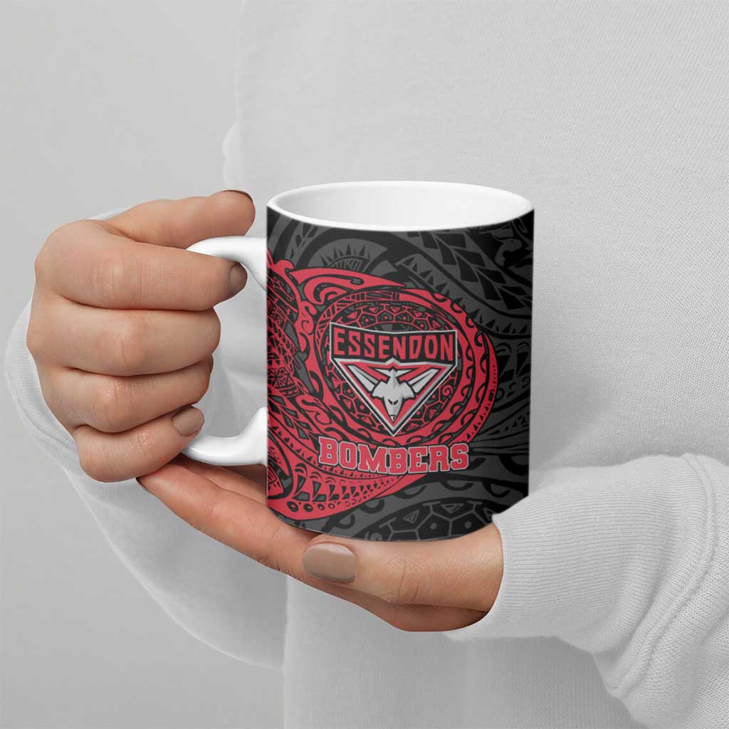 Personalized Essendon Bombers Polynesian Ceramic Mug Tribal Chest and Sleeve Tattoo Heritage Warrior