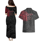 Personalized Essendon Bombers Polynesian Couples Matching Puletasi and Hawaiian Shirt Tribal Chest and Sleeve Tattoo Heritage Warrior