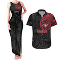 Personalized Essendon Bombers Polynesian Couples Matching Tank Maxi Dress and Hawaiian Shirt Tribal Chest and Sleeve Tattoo Heritage Warrior