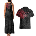 Personalized Essendon Bombers Polynesian Couples Matching Tank Maxi Dress and Hawaiian Shirt Tribal Chest and Sleeve Tattoo Heritage Warrior