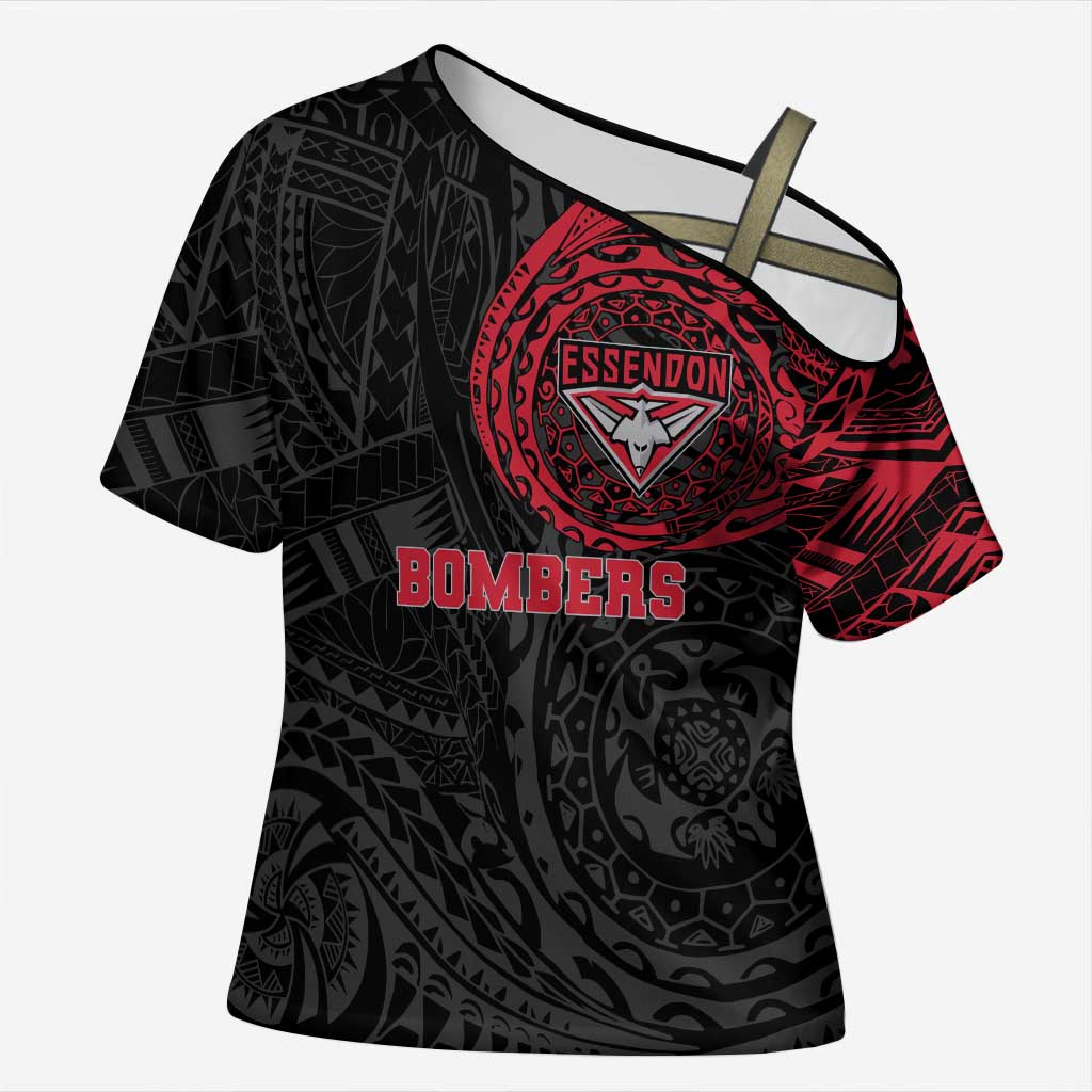 Personalized Essendon Bombers Polynesian Cross Shoulder Shirt Tribal Chest and Sleeve Tattoo Heritage Warrior