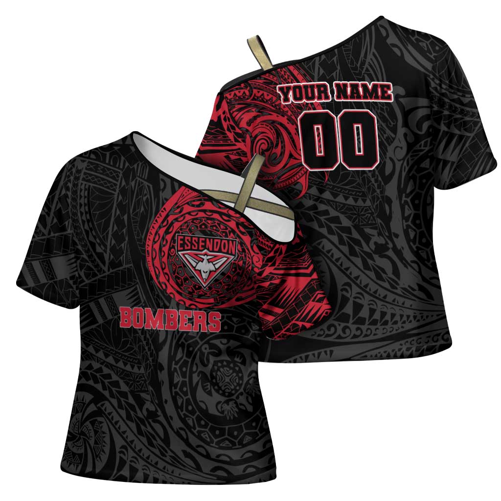 Personalized Essendon Bombers Polynesian Cross Shoulder Shirt Tribal Chest and Sleeve Tattoo Heritage Warrior