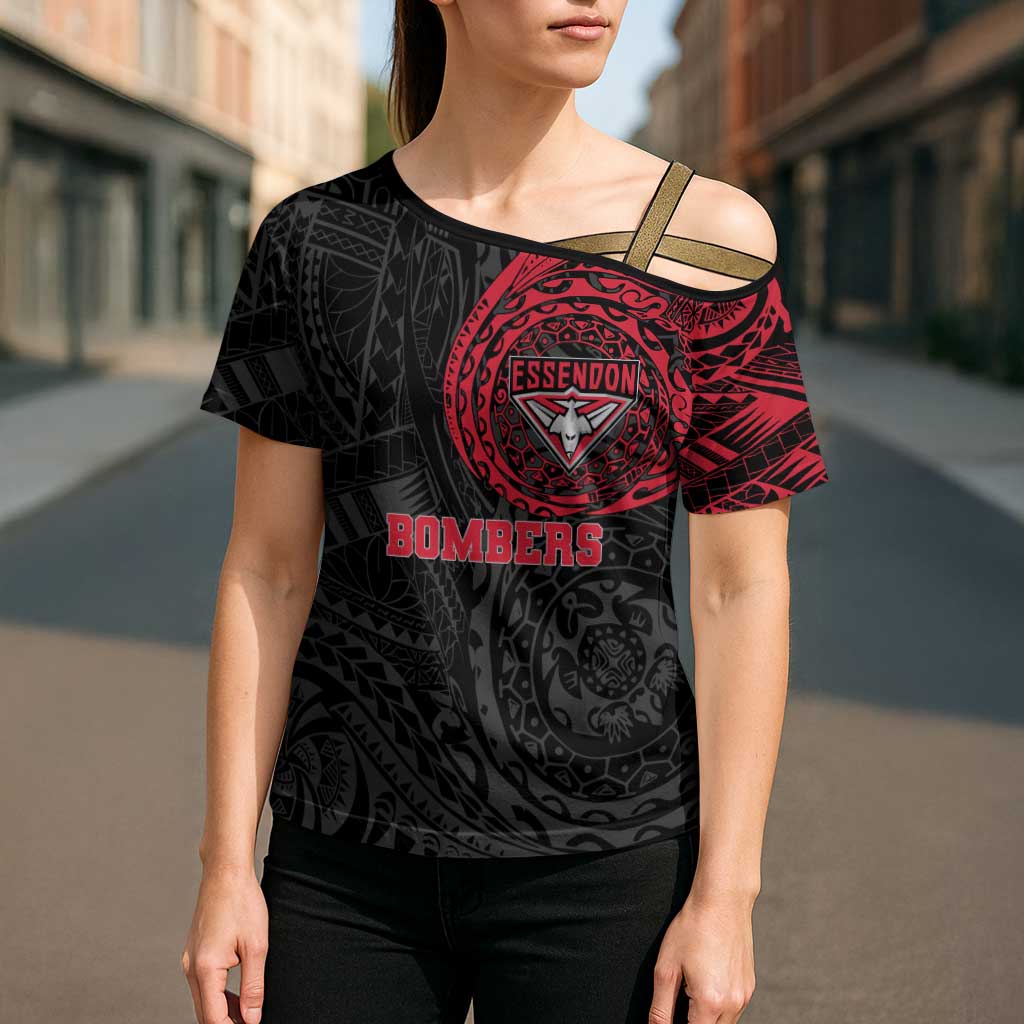 Personalized Essendon Bombers Polynesian Cross Shoulder Shirt Tribal Chest and Sleeve Tattoo Heritage Warrior