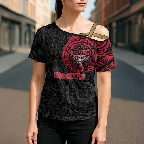 Personalized Essendon Bombers Polynesian Cross Shoulder Shirt Tribal Chest and Sleeve Tattoo Heritage Warrior