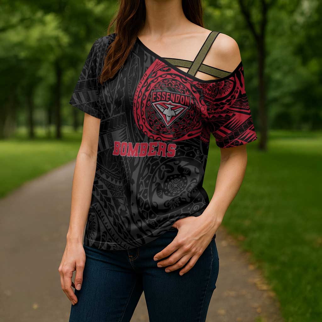 Personalized Essendon Bombers Polynesian Cross Shoulder Shirt Tribal Chest and Sleeve Tattoo Heritage Warrior