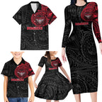 Personalized Essendon Bombers Polynesian Family Matching Long Sleeve Bodycon Dress and Hawaiian Shirt Tribal Chest and Sleeve Tattoo Heritage Warrior