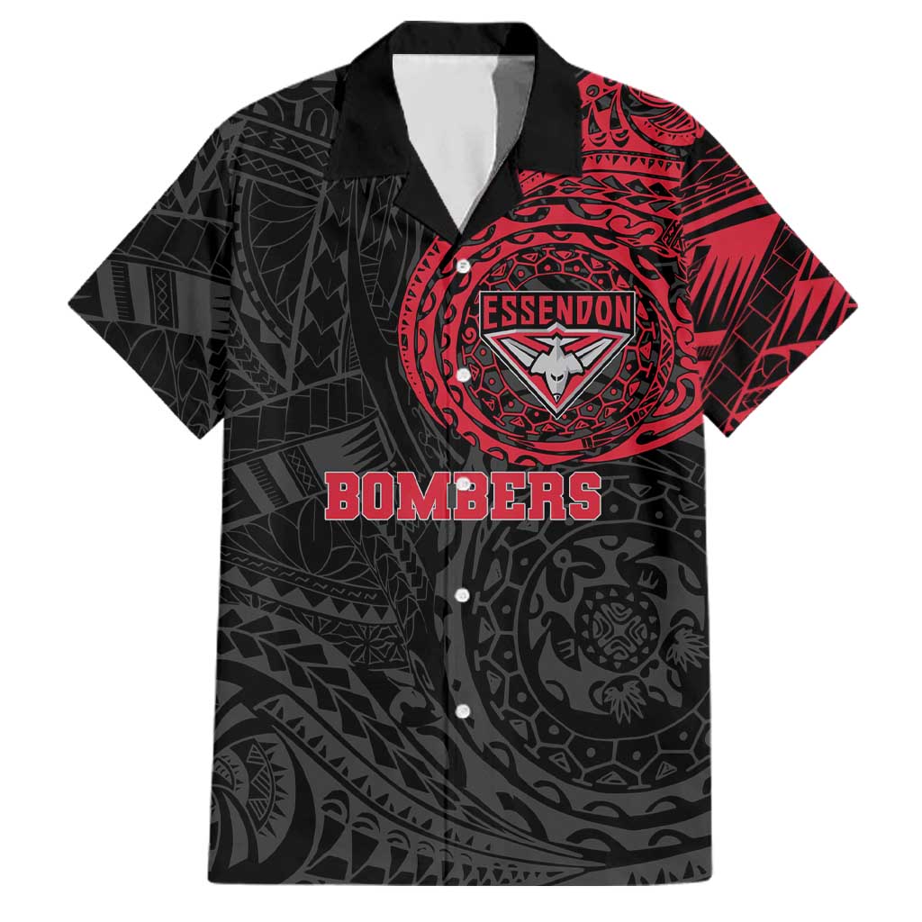 Personalized Essendon Bombers Polynesian Family Matching Mermaid Dress and Hawaiian Shirt Tribal Chest and Sleeve Tattoo Heritage Warrior