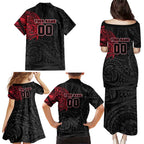 Personalized Essendon Bombers Polynesian Family Matching Puletasi and Hawaiian Shirt Tribal Chest and Sleeve Tattoo Heritage Warrior