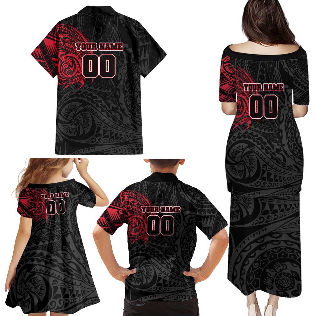 Personalized Essendon Bombers Polynesian Family Matching Puletasi and Hawaiian Shirt Tribal Chest and Sleeve Tattoo Heritage Warrior