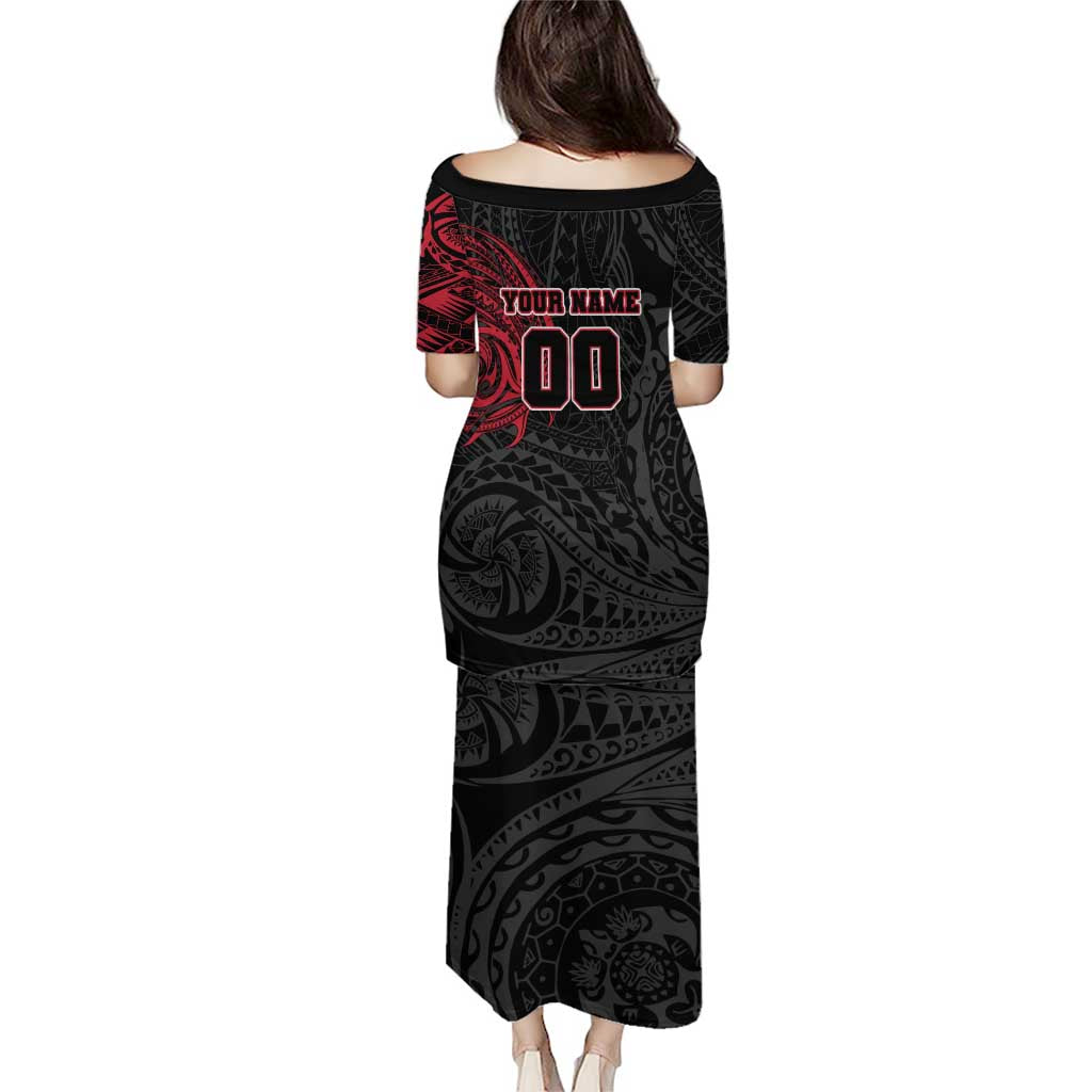 Personalized Essendon Bombers Polynesian Family Matching Puletasi and Hawaiian Shirt Tribal Chest and Sleeve Tattoo Heritage Warrior