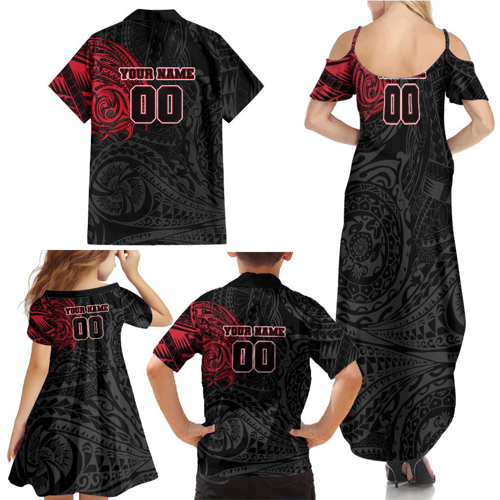Personalized Essendon Bombers Polynesian Family Matching Summer Maxi Dress and Hawaiian Shirt Tribal Chest and Sleeve Tattoo Heritage Warrior