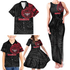 Personalized Essendon Bombers Polynesian Family Matching Tank Maxi Dress and Hawaiian Shirt Tribal Chest and Sleeve Tattoo Heritage Warrior