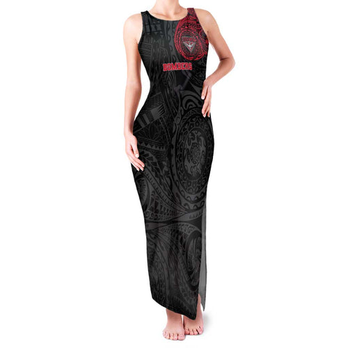 Personalized Essendon Bombers Polynesian Family Matching Tank Maxi Dress and Hawaiian Shirt Tribal Chest and Sleeve Tattoo Heritage Warrior