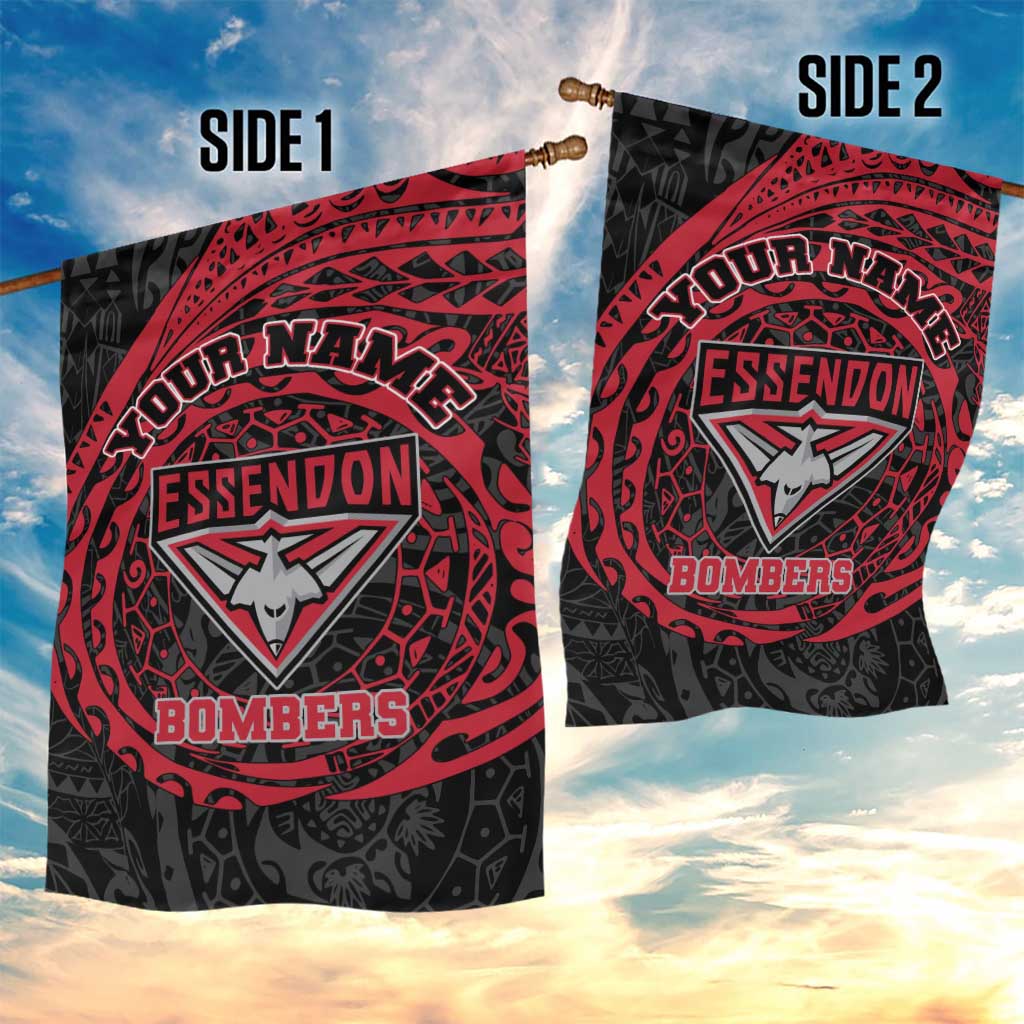 Personalized Essendon Bombers Polynesian Garden Flag Tribal Chest and Sleeve Tattoo Heritage Warrior