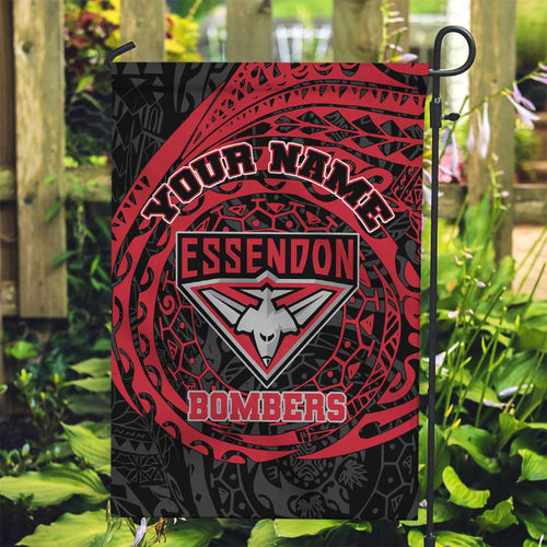 Personalized Essendon Bombers Polynesian Garden Flag Tribal Chest and Sleeve Tattoo Heritage Warrior