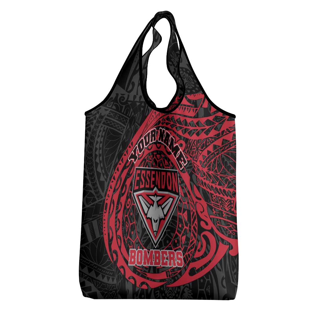 Personalized Essendon Bombers Polynesian Grocery Bag Tribal Chest and Sleeve Tattoo Heritage Warrior
