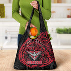 Personalized Essendon Bombers Polynesian Grocery Bag Tribal Chest and Sleeve Tattoo Heritage Warrior