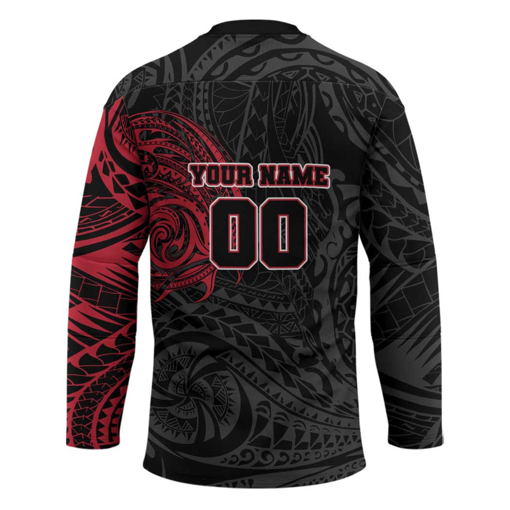 Personalized Essendon Bombers Polynesian Hockey Jersey Tribal Chest and Sleeve Tattoo Heritage Warrior