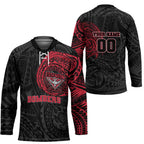 Personalized Essendon Bombers Polynesian Hockey Jersey Tribal Chest and Sleeve Tattoo Heritage Warrior