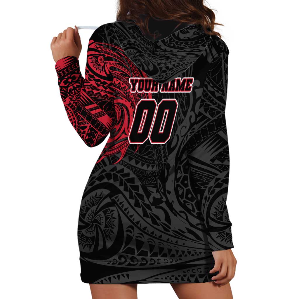 Personalized Essendon Bombers Polynesian Hoodie Dress Tribal Chest and Sleeve Tattoo Heritage Warrior