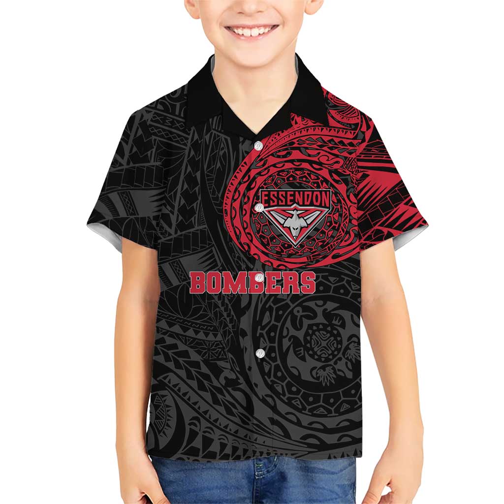 Personalized Essendon Bombers Polynesian Kid Hawaiian Shirt Tribal Chest and Sleeve Tattoo Heritage Warrior
