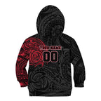 Personalized Essendon Bombers Polynesian Kid Hoodie Tribal Chest and Sleeve Tattoo Heritage Warrior