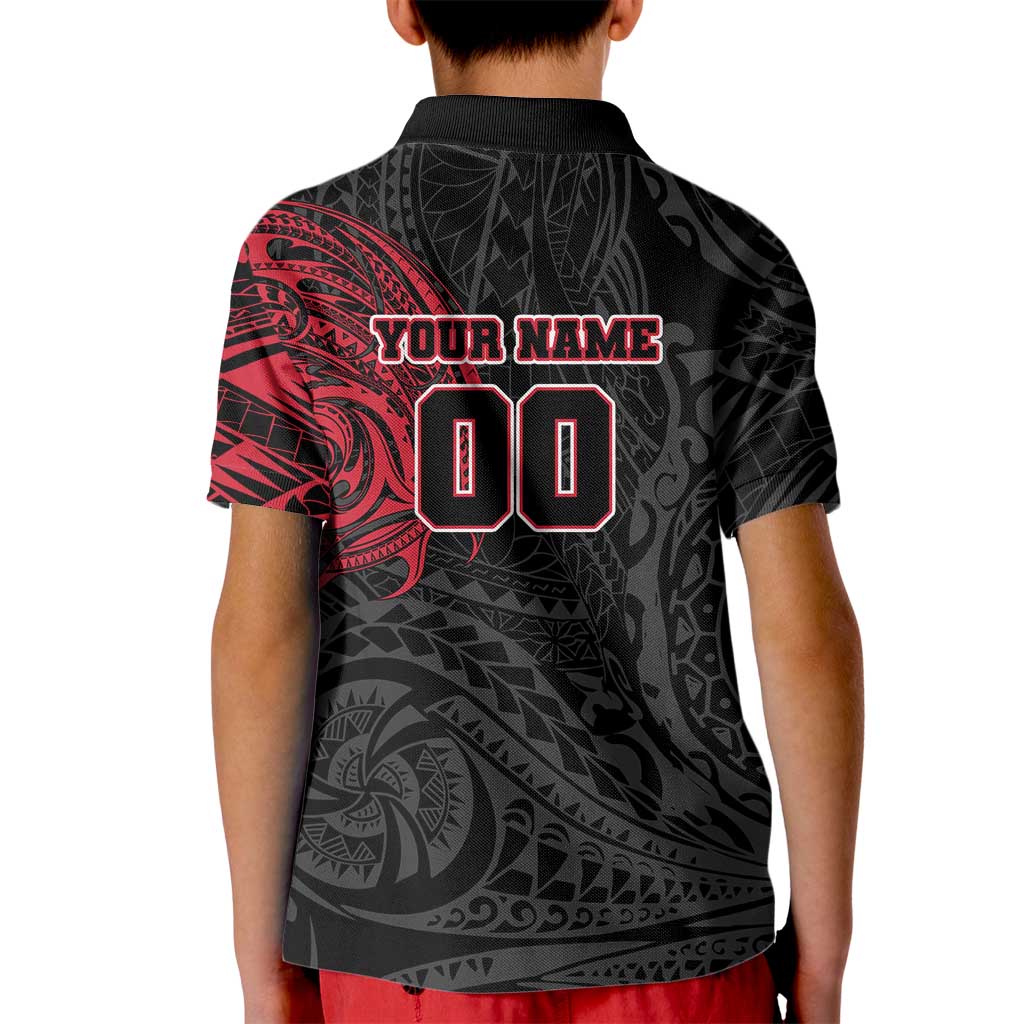 Personalized Essendon Bombers Polynesian Kid Polo Shirt Tribal Chest and Sleeve Tattoo Heritage Warrior