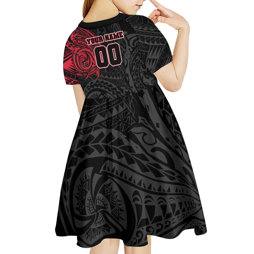 Personalized Essendon Bombers Polynesian Kid Short Sleeve Dress Tribal Chest and Sleeve Tattoo Heritage Warrior