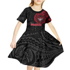 Personalized Essendon Bombers Polynesian Kid Short Sleeve Dress Tribal Chest and Sleeve Tattoo Heritage Warrior