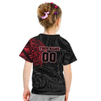 Personalized Essendon Bombers Polynesian Kid T Shirt Tribal Chest and Sleeve Tattoo Heritage Warrior