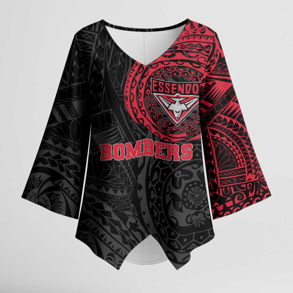 Personalized Essendon Bombers Polynesian Kimono Sleeve Blouse Tribal Chest and Sleeve Tattoo Heritage Warrior