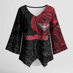 Personalized Essendon Bombers Polynesian Kimono Sleeve Blouse Tribal Chest and Sleeve Tattoo Heritage Warrior