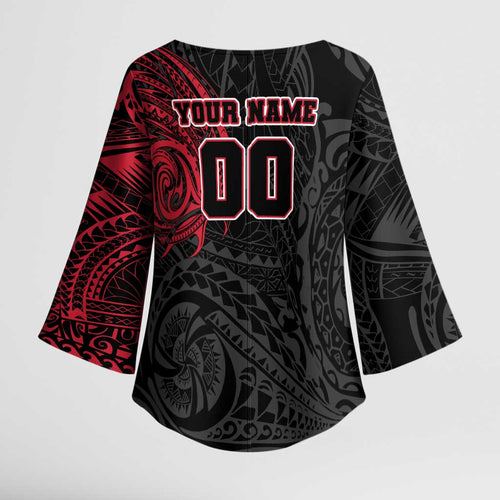 Personalized Essendon Bombers Polynesian Kimono Sleeve Blouse Tribal Chest and Sleeve Tattoo Heritage Warrior