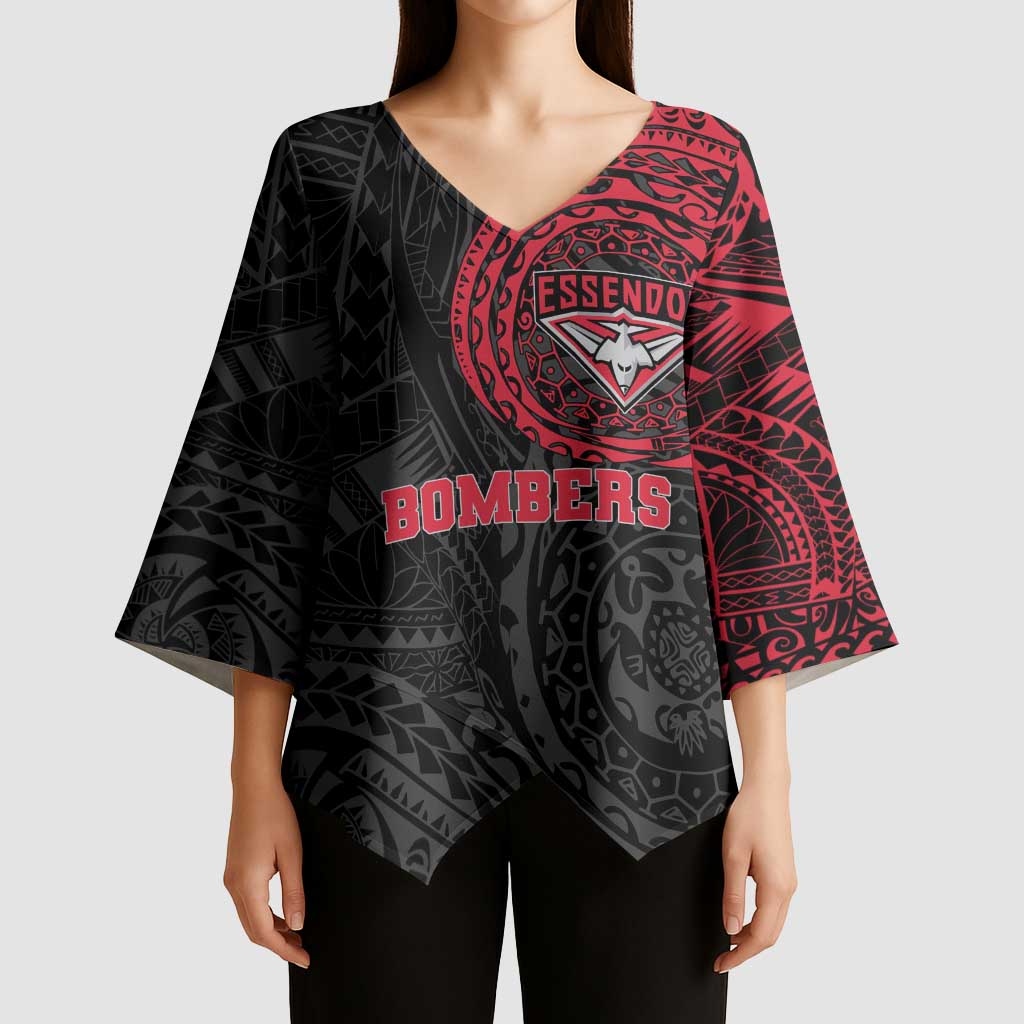 Personalized Essendon Bombers Polynesian Kimono Sleeve Blouse Tribal Chest and Sleeve Tattoo Heritage Warrior