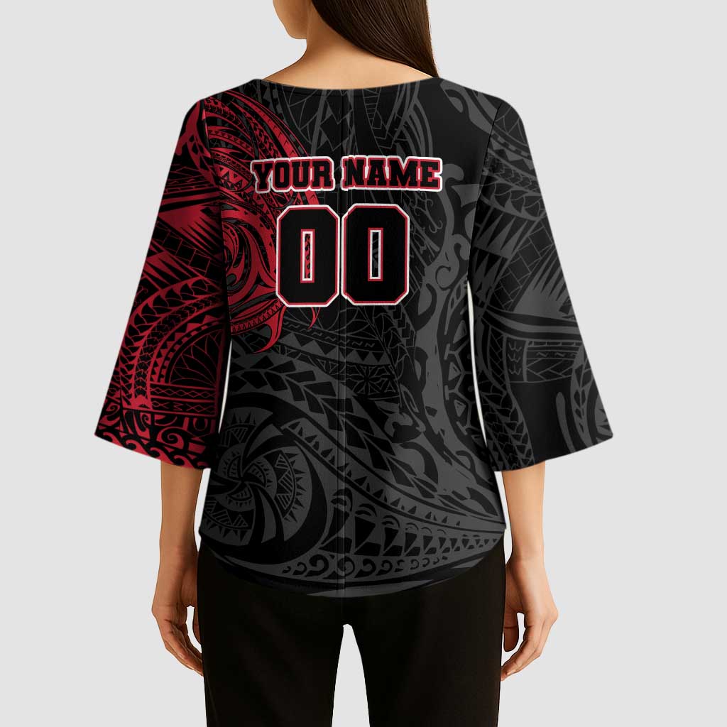 Personalized Essendon Bombers Polynesian Kimono Sleeve Blouse Tribal Chest and Sleeve Tattoo Heritage Warrior