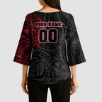 Personalized Essendon Bombers Polynesian Kimono Sleeve Blouse Tribal Chest and Sleeve Tattoo Heritage Warrior