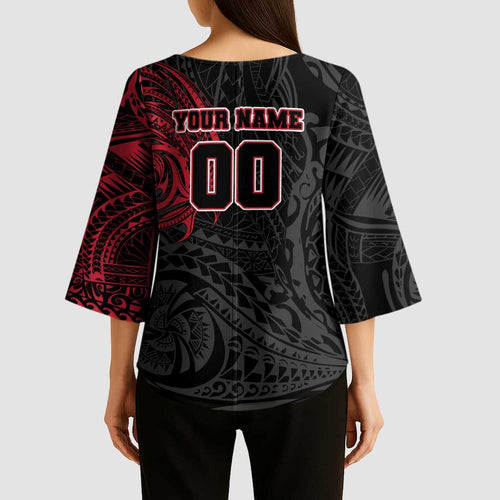 Personalized Essendon Bombers Polynesian Kimono Sleeve Blouse Tribal Chest and Sleeve Tattoo Heritage Warrior