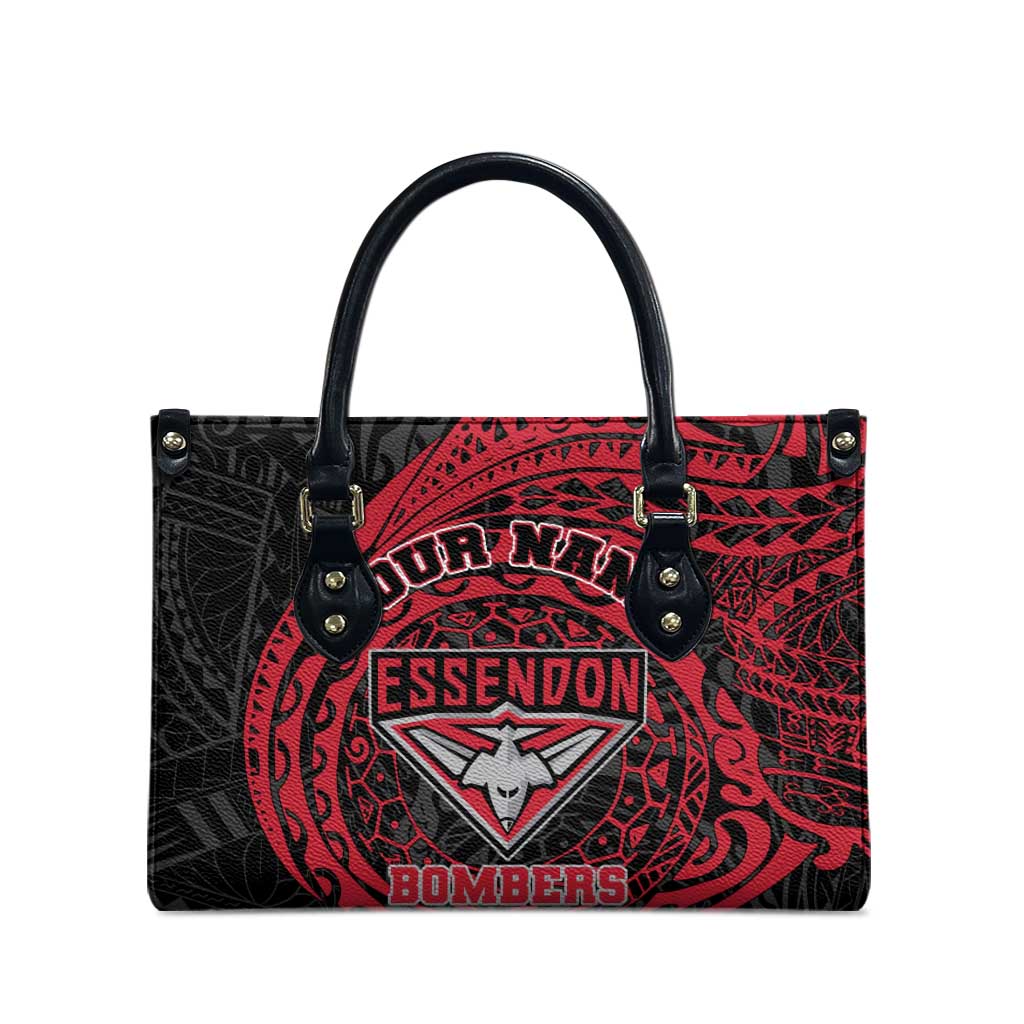 Personalized Essendon Bombers Polynesian Leather Bag Tribal Chest and Sleeve Tattoo Heritage Warrior