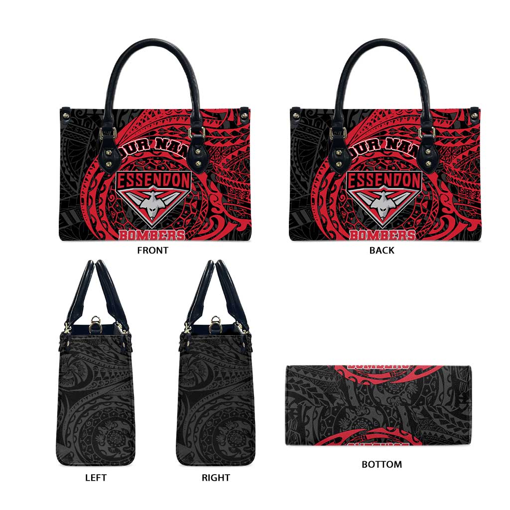 Personalized Essendon Bombers Polynesian Leather Bag Tribal Chest and Sleeve Tattoo Heritage Warrior